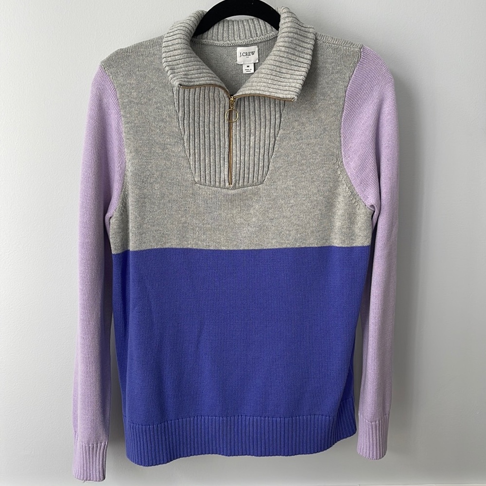 JCrew Purple Half-zip block color sweater. Size M